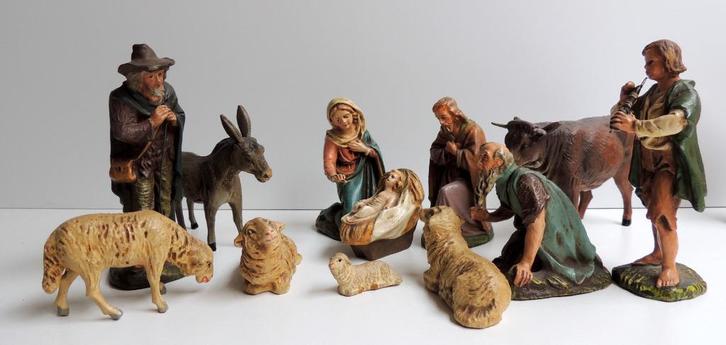 Kerststal figuurtjes (16) uit de jaren '50 - vintage, Diversen, Kerst, Gebruikt, Ophalen