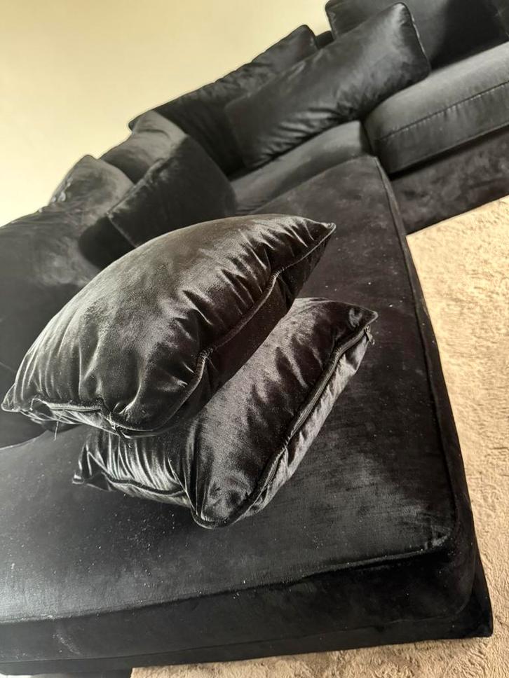 Luxe Velvet Hoekbank Zwart - Ruime 4,5 zits, Huis en Inrichting, Zetels | Zetels en Chaises Longues, Zo goed als nieuw, Stof, Ophalen