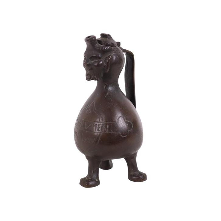 Antieke Bronzen Aquamanile Baardman Kan Schenkkan Deus Lumen, Antiek en Kunst, Antiek | Brons en Koper, Brons, Ophalen of Verzenden