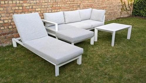 Loungeset wit aluminium. Bijhorende ligzetel en salontafel, Tuin en Terras, Tuinsets en Loungesets, Gebruikt, Loungeset, Aluminium