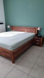 Houten bed met lattenbodems en nachtkastjes, Huis en Inrichting, Slaapkamer | Complete slaapkamers, Ophalen, Zo goed als nieuw
