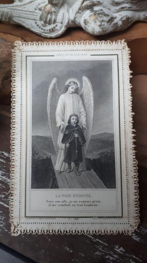 K3  * Antiek Kant Gebedsprent  * Engelbewaarder, Verzamelen, Religie, Christendom | Katholiek, Ophalen of Verzenden