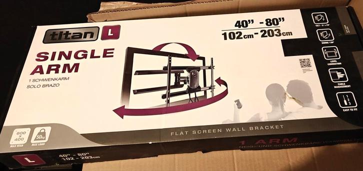 Titan L Single Arm TV muurbeugel (40”–80”), Audio, Tv en Foto, Televisiebeugels, Zo goed als nieuw, Ophalen of Verzenden