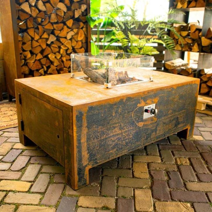 Cortenstaal gashaard, vuurtafel, terrasverwarming, Tuin en Terras, Terrasverwarmers, Nieuw, Gas, Vloer, Waterbestendig, Ophalen of Verzenden
