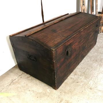 Grote Antiek houten dekenkist L 95 D 48 H 42 beschikbaar voor biedingen