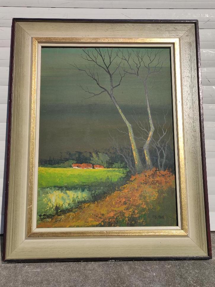 huile sur panneau paysage signe a de man, Antiquités & Art, Art | Peinture | Classique, Enlèvement ou Envoi