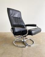 Kebe design verstelbare fauteuil zwart leer, Huis en Inrichting, Fauteuils, Space age 80's, Gebruikt, Metaal, 75 tot 100 cm