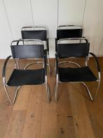 Set van 4 retro vintage buisframe stoelen, Huis en Inrichting, Stoelen, Ophalen, Zwart, Leer