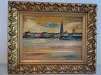 Olieverf schilderij op paneel haven van Antwerpen, Antiek en Kunst, Ophalen of Verzenden
