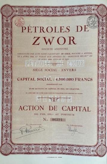 Aandeel Pétroles de Zwor 1924 (EF) beschikbaar voor biedingen