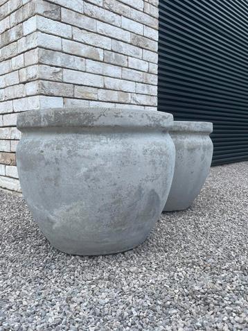Set van 2 bloempotten grijs b 38cm h 33cm, 25 à 40 cm, Rond, Béton, Enlèvement
