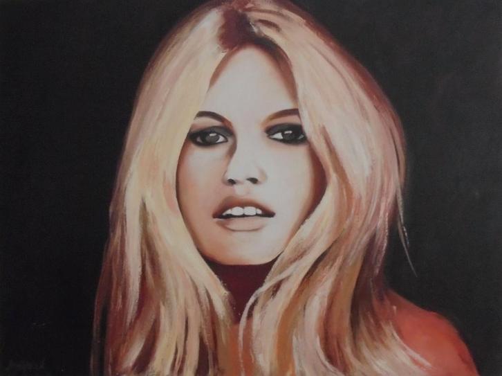 olieschilderij Brigitte Bardot 60x80 cm, Antiek en Kunst, Kunst | Schilderijen | Klassiek, Ophalen of Verzenden