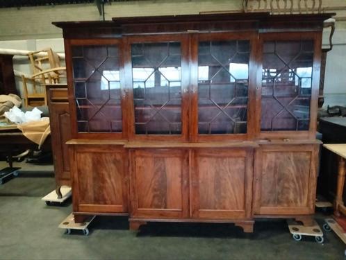 Antieke  Engelse massieve mahonie bibliotheek in, Antiek en Kunst, Antiek | Meubels | Kasten, Ophalen