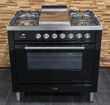 🔥Luxe Fornuis Boretti 90 cm hoogglans zwart + rvs Frytop beschikbaar voor biedingen