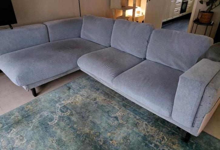 Moderne lichtgrijze hoekzetel met lounge, Huis en Inrichting, Zetels | Voetbanken en poefs, Gebruikt, Stof, Ophalen