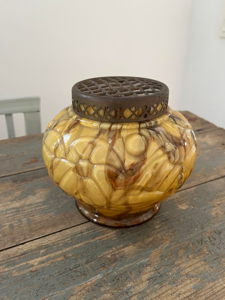 ANTIEK VAAS ART DECO HEEMSKERK GLAS PIQUE FLEURS, Antiquités & Art, Antiquités | Vases, Enlèvement ou Envoi