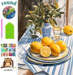 nr 113 Diamond Painting tafel met citroenen 50x40cm (rond), Verzenden, Geel, Nieuw, Natuur en Bloemen