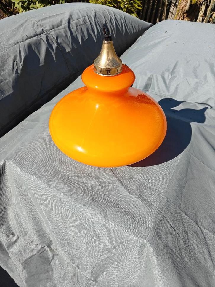 Vintage Oranje Glazen Hanglamp, Huis en Inrichting, Lampen | Plafondlampen, Zo goed als nieuw, Glas, Kunststof, Ophalen