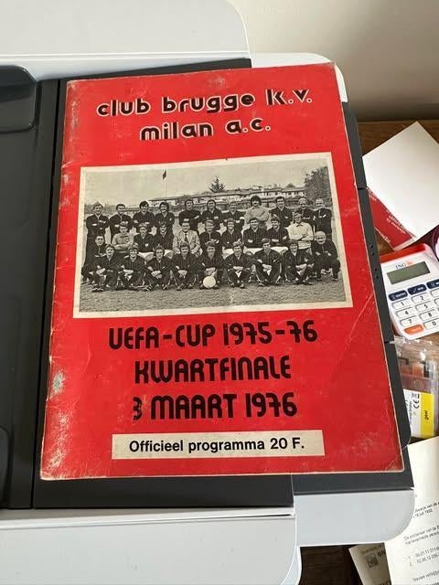 programma Club Brugge KV Milan AC 1976 Uef Cup  + kaart, Verzamelen, Sportartikelen en Voetbal, Gebruikt, Info@lubcam.kw, Ophalen of Verzenden