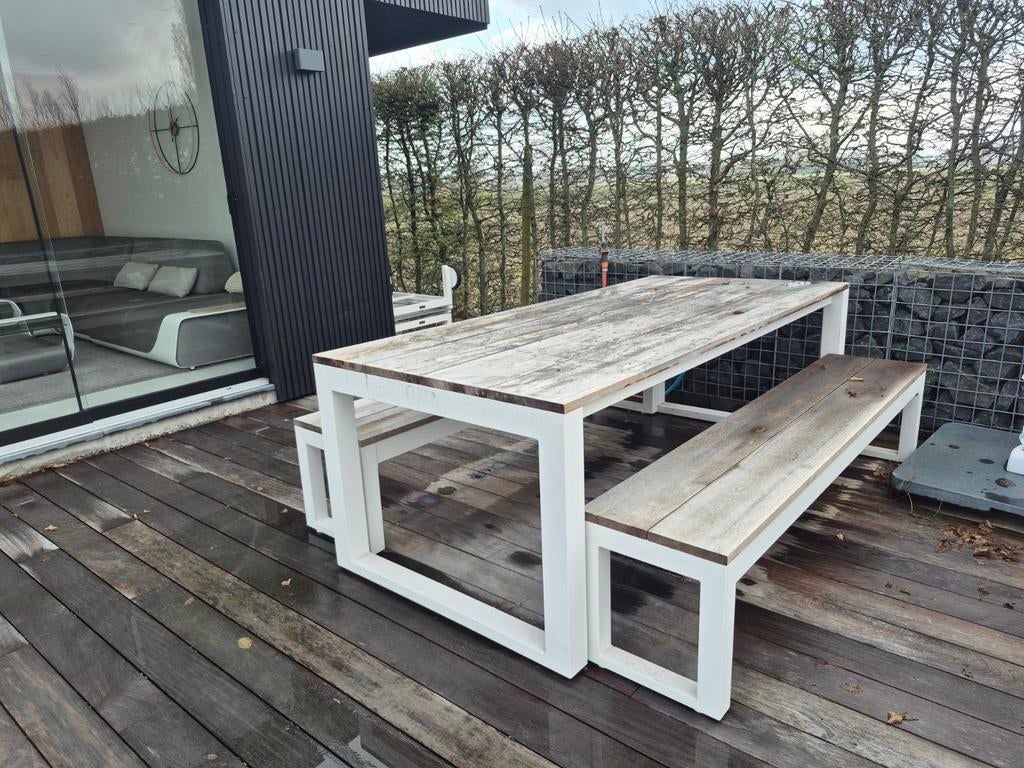 Tuintafel met 2 zitbanken, Ophalen, Zo goed als nieuw, Rechthoekig, Hout