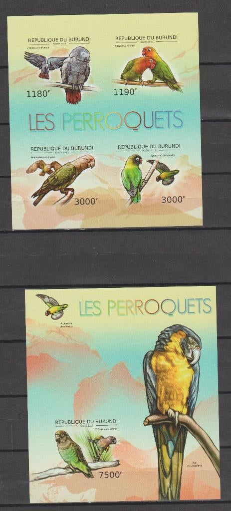 Burundi 2012 Blok Papegaaien  ongetand **, Ophalen of Verzenden, Dier of Natuur