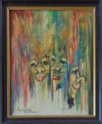 RENEE KUELLER / CARNAVALMASKERS / OLIEVERF / 58x48cm KADER, Ophalen of Verzenden