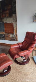 Scandinavisch Stressless Reno relaxfauteuil met hocker, Huis en Inrichting, Fauteuils, Ophalen, Leer