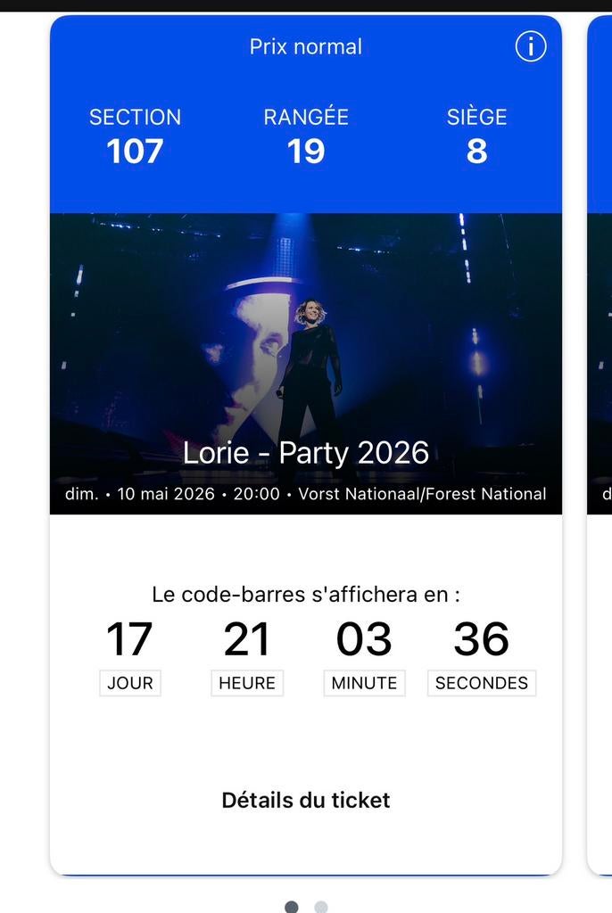 A vendre 2 places assisses pour le concert de Lorie le 10/05, Deux personnes, Mai