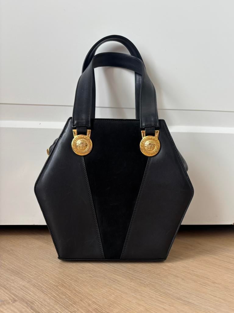 Gianni Versace handtas zwart leer, Enlèvement ou Envoi, Comme neuf, Noir, Sac à main