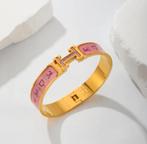 Roze en gouden H-armband, Handtassen en Accessoires, Armbanden, Ophalen of Verzenden, Nieuw, Roze, Staal