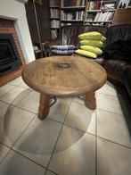 table de salon bois massif et fer forgé, Rustique, campagnard, 50 à 100 cm, Chêne, Rond