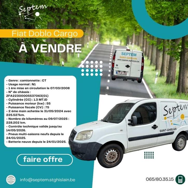 Camionette Fiat Doblo Cargo, Auto's, Fiat, Particulier, Doblo, Diesel, Overige carrosserie, 3 deurs, Handgeschakeld, Wit, Zwart