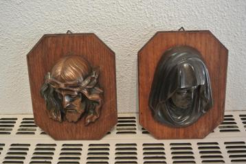  Twee Beelden Koper en Brons Christus en Maria beschikbaar voor biedingen