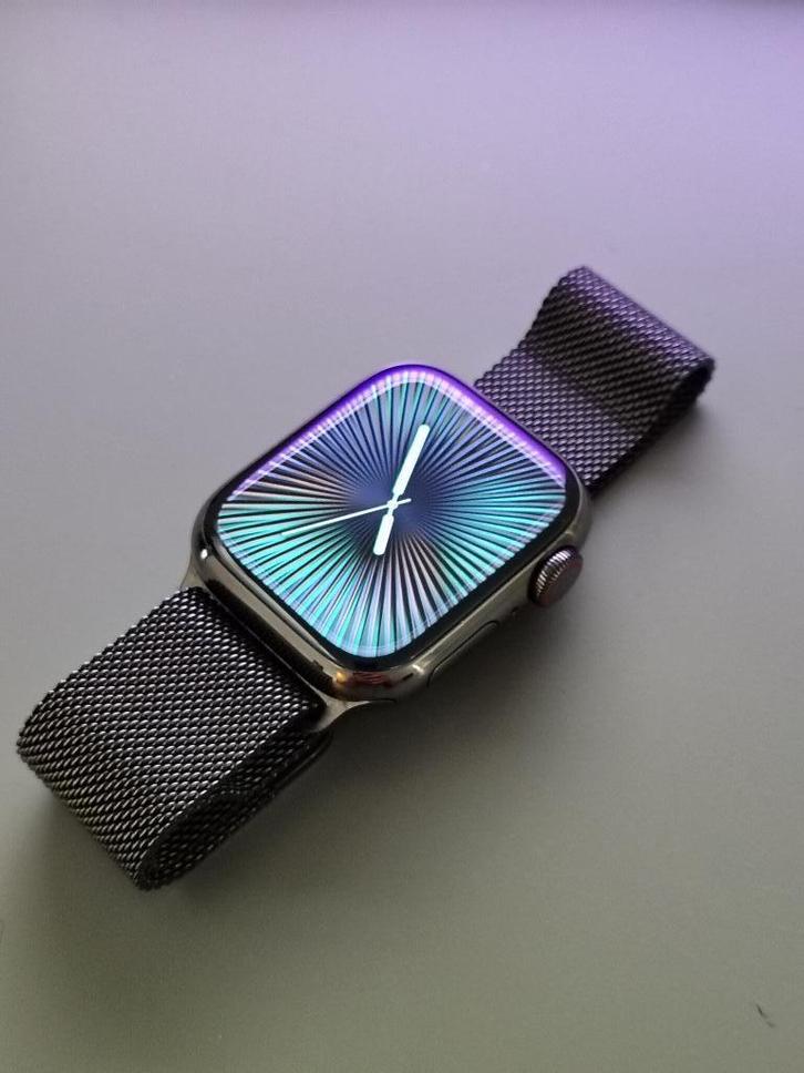 Apple Watch Series 9 RVS Graphite 41mm + Milanese Loop, Handtassen en Accessoires, Smartwatches, Zo goed als nieuw, iOS, GPS, Ophalen