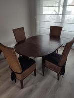 4 Rotanstoelen en tafel, Huis en Inrichting, Stoelen, Ophalen, Riet of Rotan, Gebruikt, Bruin