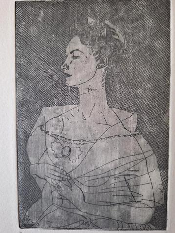 Mooie ets Claude Lyr "Marquise" uit 1961 beschikbaar voor biedingen