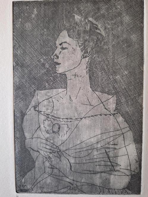 Mooie ets Claude Lyr "Marquise" uit 1961, Antiek en Kunst, Kunst | Etsen en Gravures, Ophalen of Verzenden