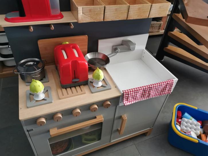 Speelkeuken + keukenapparatuur & eetwaren, Enfants & Bébés, Jouets | Jouer aux cuisines, Comme neuf, Jouer à la cuisine, Bois