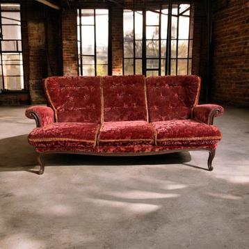 Vintage barok zetel / canapee in rood fluweel – antieke sofa beschikbaar voor biedingen