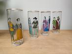 Set van 4 vintage limonade-of bierglazen Franse klederdracht, Verzamelen, Ophalen of Verzenden, Zo goed als nieuw