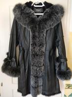 Manteau cuir noir et fourrure lapin et renard, Kleding | Dames, Ophalen of Verzenden, Zwart