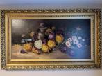 Grande peinture ancienne - nature morte aux fleurs et case,, Ophalen
