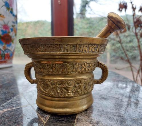 Antieke Koperen Bronzen Vijzel En Stamper, Antiek en Kunst, Antiek | Brons en Koper, Ophalen