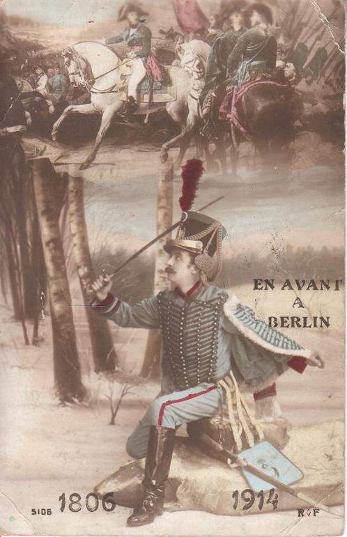 Franse postkaart - "En avant à Berlin" (Eerste Wereldoorlog), Verzamelen, Postkaarten | Themakaarten, Gelopen, Voor 1920, Politiek en Historie