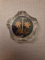 Vintage 70's glazen asbak met edelweiss., Ophalen of Verzenden, Zo goed als nieuw, Asbak