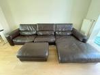 Lederen tweezit met chaise longue and voetenbank, Huis en Inrichting, Ophalen, Overige materialen, 75 tot 100 cm, Driepersoons