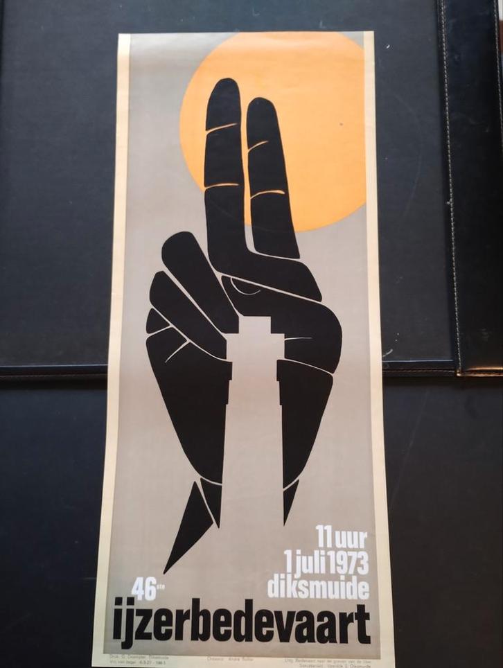 ijzer bedevaart affiche 1973. andre sollie 60,5 op 26 cm, Verzamelen, Posters, Ophalen of Verzenden