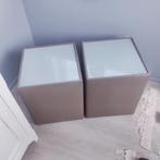 Nachtkastjes of bijzettafel in leder met glazen blad, Huis en Inrichting, Ophalen, Zo goed als nieuw