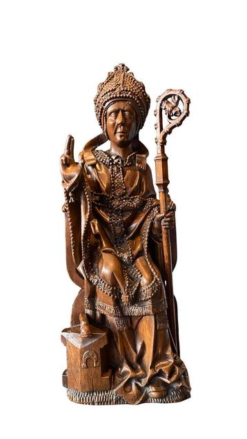 Sculptuur van Sint Eloi als bisschop Mitrus, 15e eeuw. beschikbaar voor biedingen