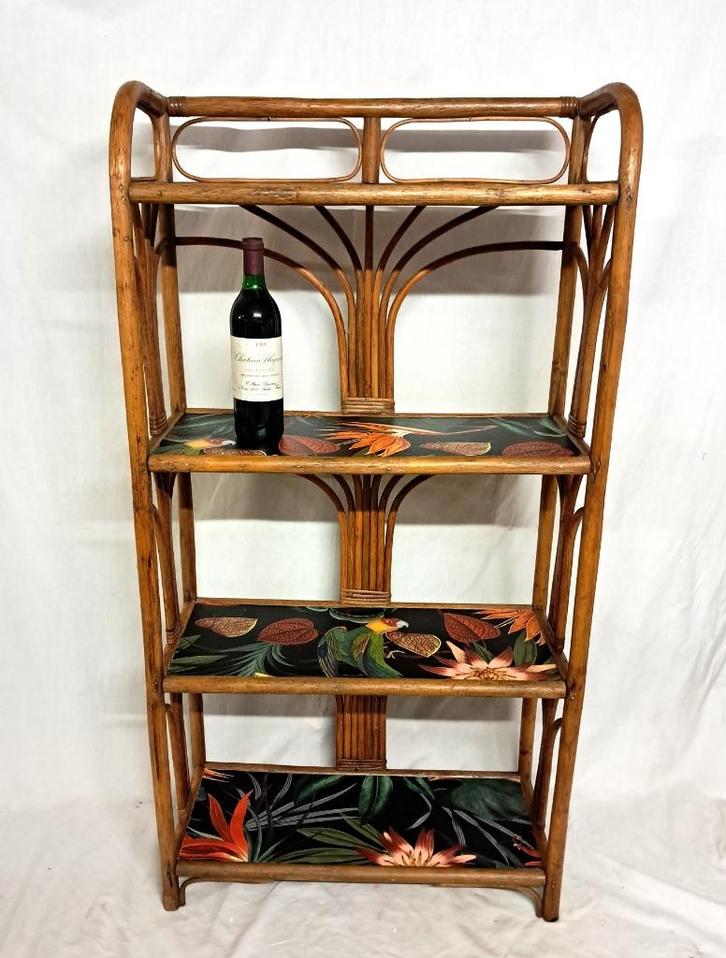 Rek in Bamboe en Rotan met Tropische Look, Huis en Inrichting, Woonaccessoires | Wandplanken en Boekenplanken, Zo goed als nieuw